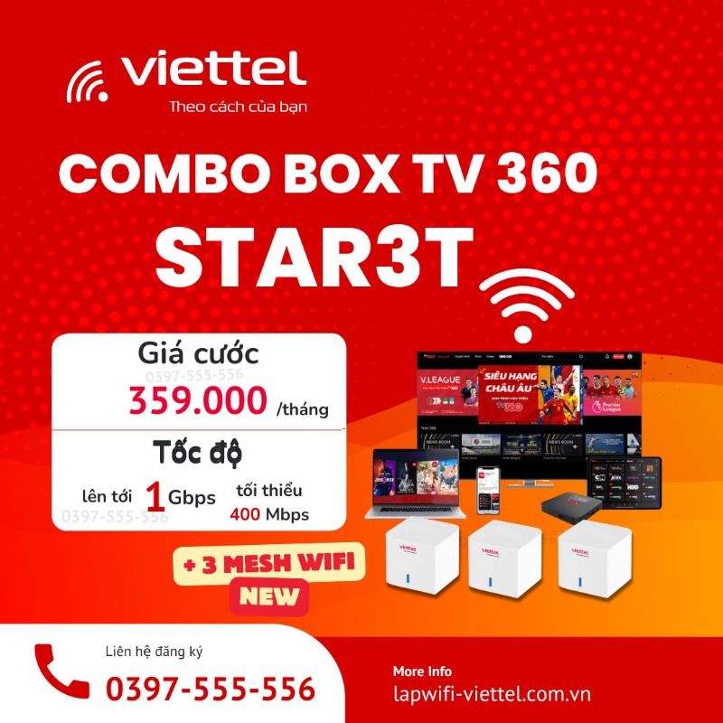 GÓI CƯỚC COMBO STAR3T - BOX TV 360 359.000đ/tháng